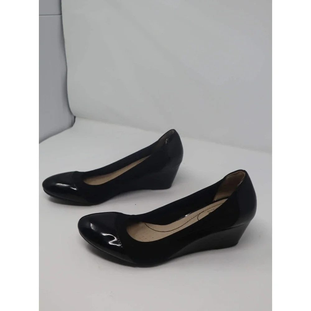 Black Wedge Pump 8.5 LifeStride Womens Juliana Patent Cap Toe Comfort Shoes